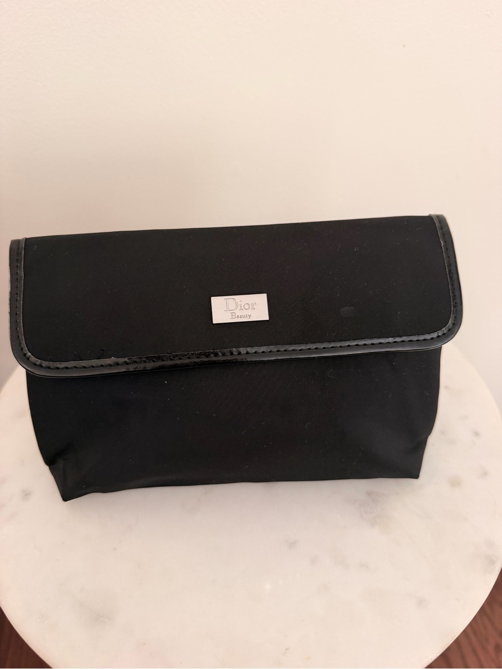 Dior Black Nylon Cosmetic Pouch with Logo Plaque